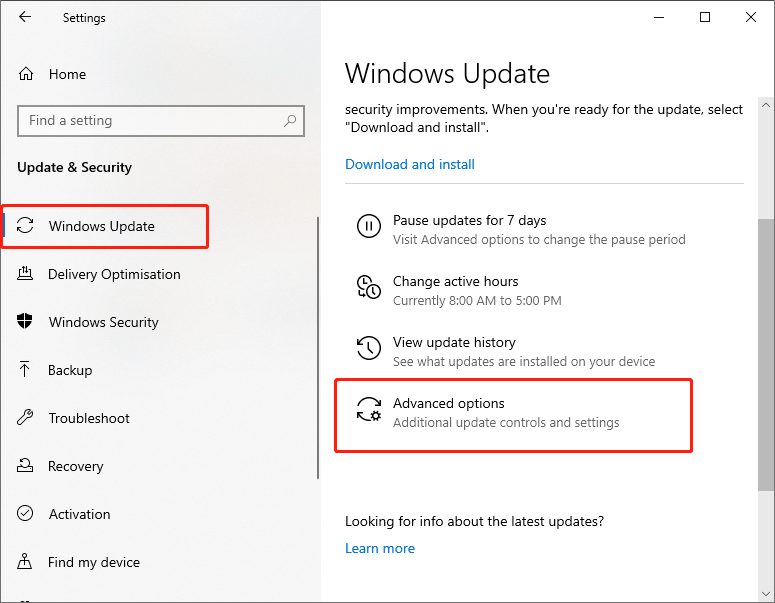 settings-windows update