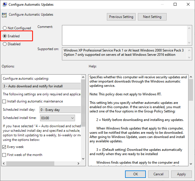 Configure automatic updates-disable Windows 10 updates