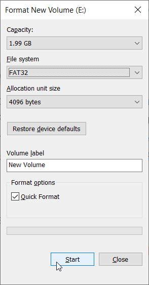 Format the USB Flash Drive in fat32x (Caution)
