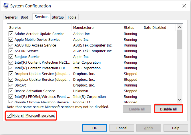 disable all system configuration