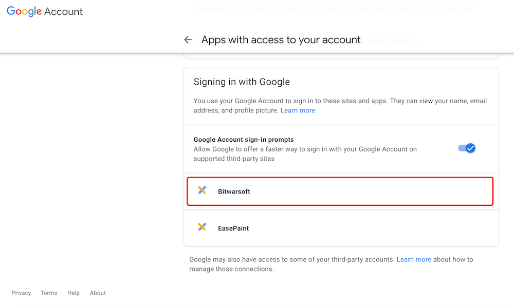 Remove Bitwarsoft Apps from Google