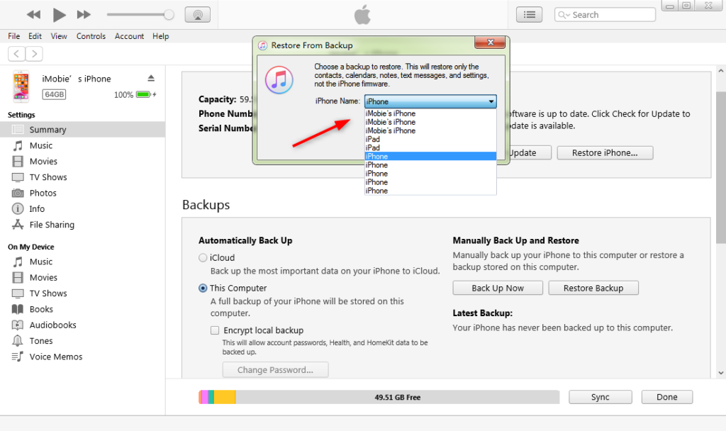 itunes-restore from backup