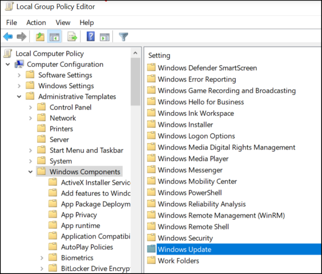 local group policy editor- administrative templates-windows component
