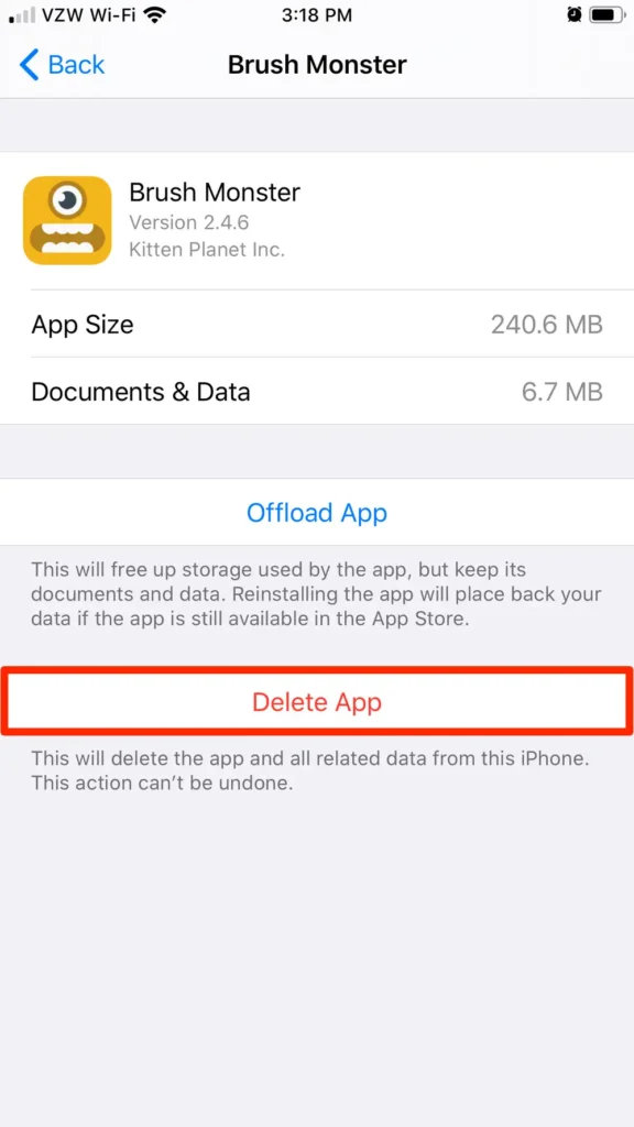 iphone storage- Delete app