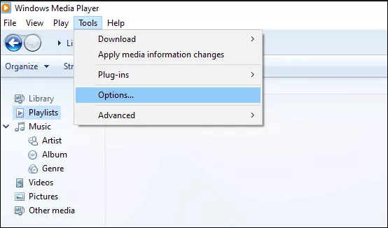 Windows Media Player- Options