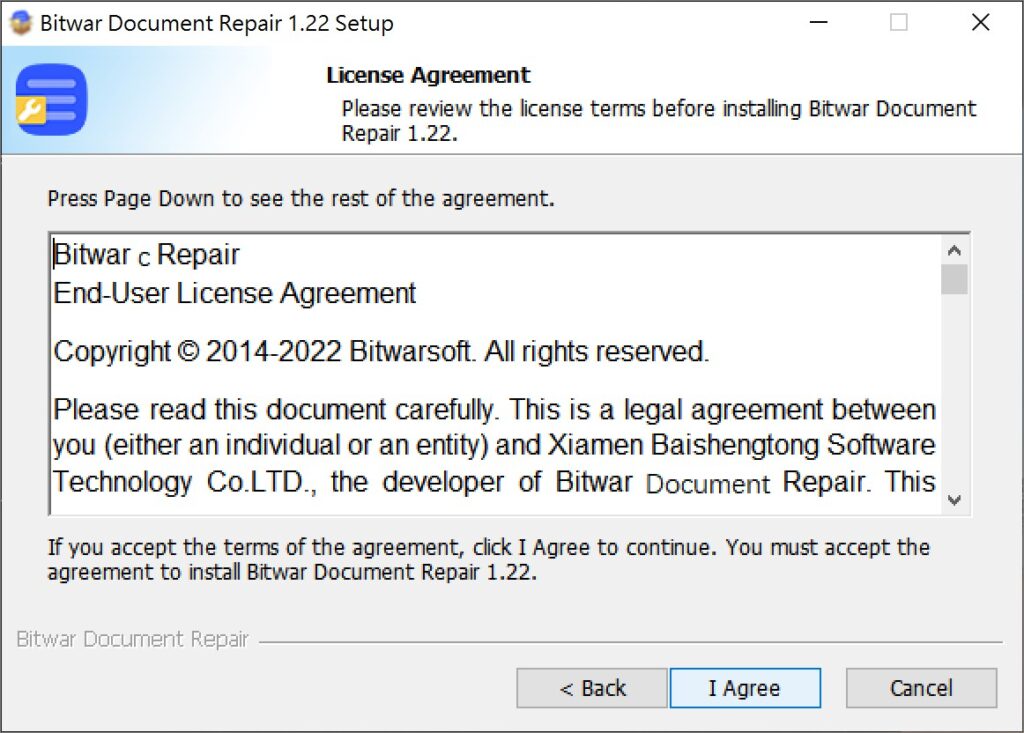 Bitwar document repair-installation 2