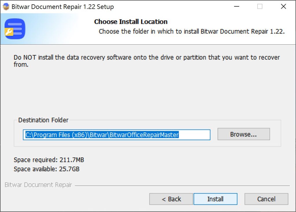 Bitwar document repair-installation 3
