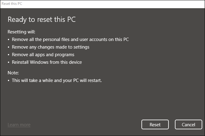 Reset this pc-ready to reset