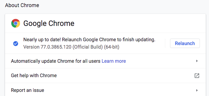 chrome browser- update
