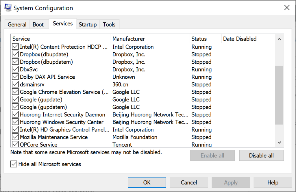 System Configuration-services-disable all