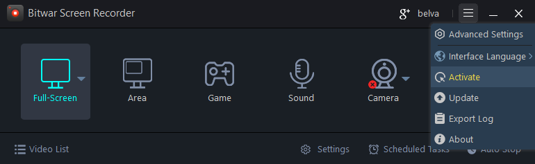 bitwar screen recorder-activate