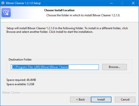 bitwar cleaner-choose install location
