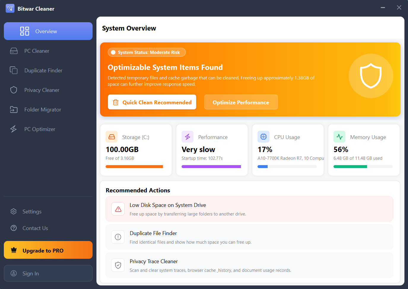 bitwar cleaner-main interface
