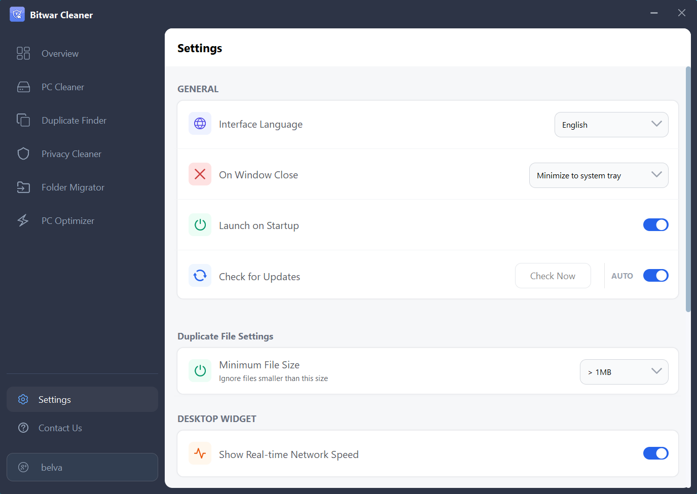 bitwar cleaner-settings-Check for update